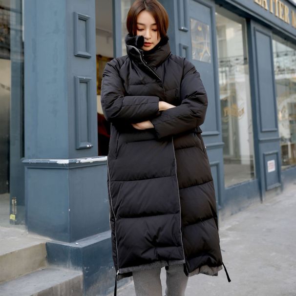 New Women's 90-down Solid Color White Goose Down Medium And Long New Women's Clothing Thickened Down Jacket_ecoleips.com