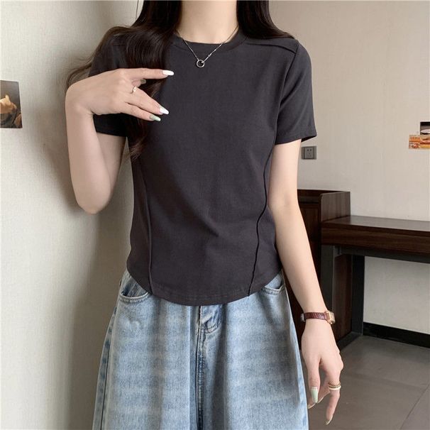 Women's Clothing Retro Shoulder Fishbone Short Sleeved T Shirt For Women In Summer Hot Girl Shirt Slim Short Top Bottom Trend_ecoleips.com