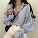 Women's Oversized Striped Blouse With Lantern Sleeves – Vintage-Inspired Cotton Shirt For Layering, Boho Chic & Office Wear_ecoleips.com