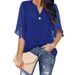 Verve Women's Short Sleeve Elegant Casual Solid Color V-Neck Chiffon Blouse 2025 New Style_ecoleips.com