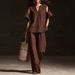 Women's Linen-Blend Distressed V-Neck Two-Piece Set Relaxed Casual Top And Shorts Outfit_ecoleips.com