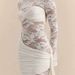 Elegant Lace & Solid Panel Bodycon Dress With Long Sleeves, Waist-Defining Silhouette And Flowing Ribbon Accents - Sophisticated Fall Evening Dress_ecoleips.com
