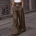 Women's High-Waisted PU Leather Pants Loose Fit Slim Leg Casual Flared Trousers With Pockets For Spring/Autumn_ecoleips.com