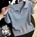 Women's Summer Slimming Knitted Polo Shirt Solid Color Loose Fit Base Top For Commuting And Outerwear Popular Style_ecoleips.com