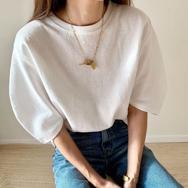 Cotton 2025 New Summer T-shirt Women's Elastic Women's Clothing Oversized Top White T-shirt Loose Women's Short-sleeved T-shirt_ecoleips.com