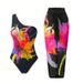 Women's Floral Print One-Piece Swimsuit High-Cut Leg Backless Design Halter Neck Long Torso Beach Pool Swimwear_ecoleips.com