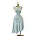 Women's French Style Sleeveless Knit Dress Water Ripple Pattern Bodycon Long Skirt Summer Style Slanted Neck Cool Silk Irregular A-Line Skirt_ecoleips.com