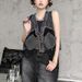 In-stock Vintage Hong Kong Style Street Grid Patchwork Short Denim Vest 2024 Loose-fitting Unique Design Jacket_ecoleips.com