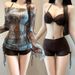 Aria Basics Women's Three-Piece Set Long Sleeve Fashion Tie-Dye Cover-Up Sexy Bikini Conservative Slimming Swimsuit_ecoleips.com