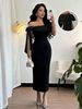 Women's Off-Shoulder Long Dress European American Style Slim Fit Bow Detail Elegant Sexy Bodycon Fashionable Design_ecoleips.com