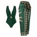 Women's Clothing New One Piece Deep V Sexy Swimsuit Retro Print Hot Spring Resort Beach Dress Suit_ecoleips.com