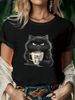 European And American Cross-border Foreign Trade Wholesale Clothing Cartoon Kitten Round-neck Plus-size Short-sleeve_ecoleips.com