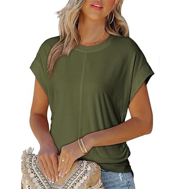 Women's Clothing Waist Stitching Round Neck Short Sleeved Casual T Shirt_ecoleips.com