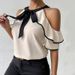 Ruihou Women's Double Layer Short Sleeve Shirt Casual Elegant Fashion Bow Tie Collar Pullover Spring/Autumn Summer Thin_ecoleips.com