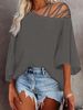Women's Off-Shoulder Loose T-Shirts Solid Color Casual Top Polyester Cotton Tees For Autumn Winter New Style American Ladies_ecoleips.com
