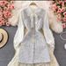 Women's temperament bow tie shirt two-piece suit tweed plaid suspender dress_ecoleips.com