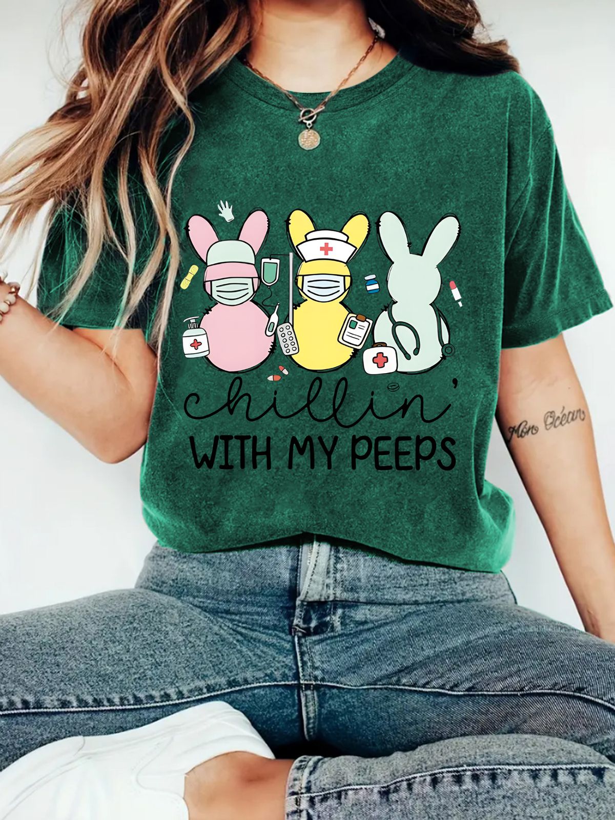 Women's Clothing Round Neck Short Sleeve T Shirt Easter Nurse Cartoon Printing Summer New Comfortable T Shirt_ecoleips.com