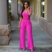 Women's Clothing Sexy Women's Clothing With Pockets For High Waist V Neck Wide Leg Pants Irregular Jumpsuit With Belt_ecoleips.com