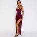 Elegant Halter Neck Midi Dress With Smocked Waist & High Slit, Bodycon Evening Dress For Women, Sophisticated Night Out & Party Wear_ecoleips.com