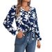 Real Shot Of 2026 Spring-summer Casual Color-block Floral Lantern Sleeve Tie Chiffon Blouse, Cross-border Women's_ecoleips.com