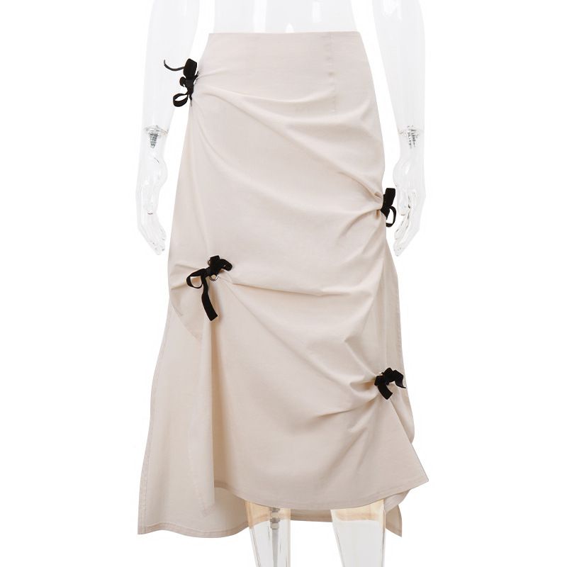 Verve 2025 Autumn New Sweet Girl Bow Tie High Waist Elegant Split Skirt For Women_ecoleips.com