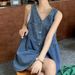 Sleeveless Strap Dress Women Summer Single-Breasted Pockets Denim Dresses Woman Korean Style Loose A Line Mini Dress_ecoleips.com
