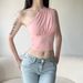 Summer Women's Asymmetrical One-Shoulder T-Shirt European American Style Hot Girl Ins Style Waist Cinching Pleated Backless Hollow out_ecoleips.com