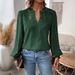 Women's V-Neck Lace Trim Long Sleeve T-Shirt, Solid Color Casual Blouse For Autumn Winter, Soft Stretch Basic Top_ecoleips.com