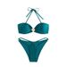 2025 New European And American Solid Color Bikini Swimsuit Women Fashion Sexy Accessories Halter Neck Slimming Swimsuit_ecoleips.com