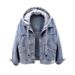Casual Women's Denim Jacket With Hood, Loose Fit Short Coat, Spring Autumn Fashion Outerwear With Large Pockets, Versatile Top_ecoleips.com