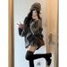 girl Plus Size Lazy Style Retro V-Neck Loose Gray Cable Knit Sweater For Women Autumn Winter Outerwear Versatile Thick_ecoleips.com
