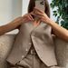 Women Minimalist Style Two Piece Suit European Workplace Commuting Sleeveless V Neck Vest Suit Trousers Suit_ecoleips.com