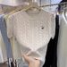 Women's Embroidered Cable Knit Short Sleeve Top Summer 2026 round Neck Versatile Youthful Stylish New Arrival_ecoleips.com