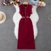 Women's Clothing Sleeveless Knitted Dress For Women Summer Style Heavy Beading Design Round Neck Straight Skirt_ecoleips.com