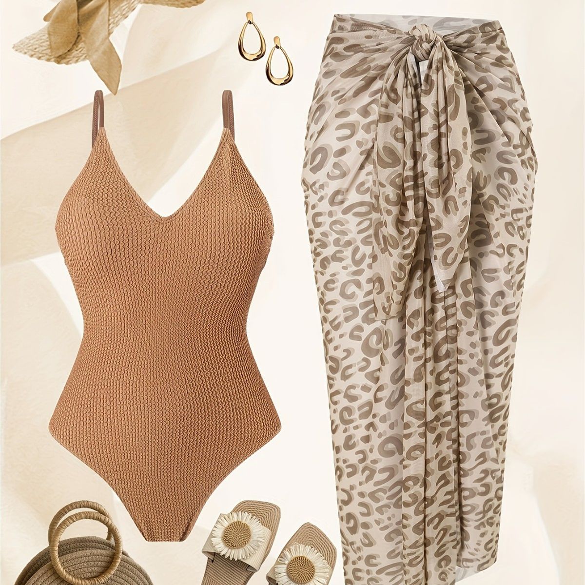 Women's Clothing Retro Women's One Piece Swimsuit With Spaghetti Straps Leopard Print Tulle Skirt Colorful Swimwear Set_ecoleips.com