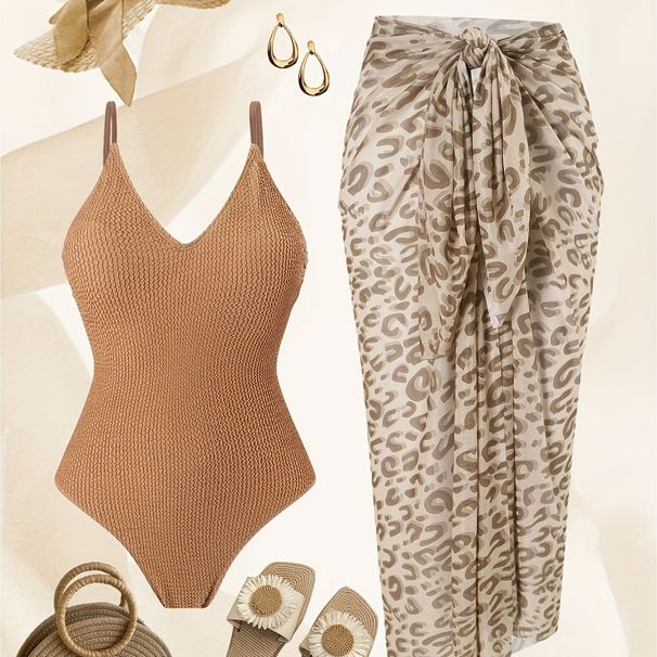 Women's Clothing Retro Women's One Piece Swimsuit With Spaghetti Straps Leopard Print Tulle Skirt Colorful Swimwear Set_ecoleips.com