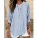 Women's Clothing Retro Striped Design Loose Long Sleeve Round Neck Top_ecoleips.com