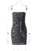Hugcitar Leopard Print Sequined Strapless Backless Sexy Bodycon Mini Dress 2024 Autumn Women Fashion Y2K Clothes Party Nightclub_ecoleips.com