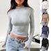Women's Clothing New High End Y2K Slim Fit Half High Collar Long Sleeved Thumb Hole T Shirt_ecoleips.com