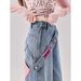 Side Zipper Wide Leg Jean Women 2025 Spring Summer New High Wait Looe American Style Color Block Petite Straight_ecoleips.com