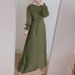 Women's Clothing temperament pleated skirt solid color simple style long sleeve waist slimming knee length skirt fashionable and elegant long skirt_ecoleips.com