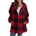 Women's Plush Fleece Hooded Zip-Up Jacket - Oversized Checkered Coat With Pockets For Casual & Streetwear_ecoleips.com