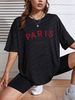Women's Casual Black T-Shirt round Neck Short Sleeve Letter Print Loose Fit Summer Sports Top European American Style_ecoleips.com