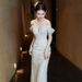 Elegant Off-Shoulder French Mermaid Style Wedding Dress for Petite Brides Simple plus Size Light 2026 New Style Wedding Gown_ecoleips.com