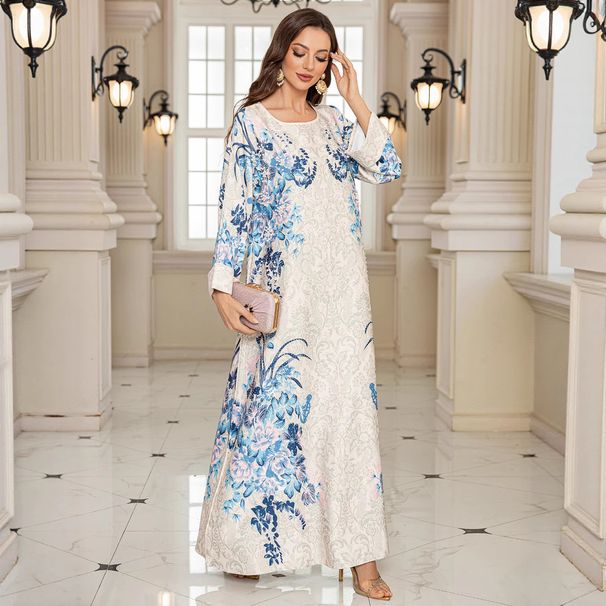 SW2501 Muslim Women's Abaya Dubai Fashion Printed Long Dress_ecoleips.com