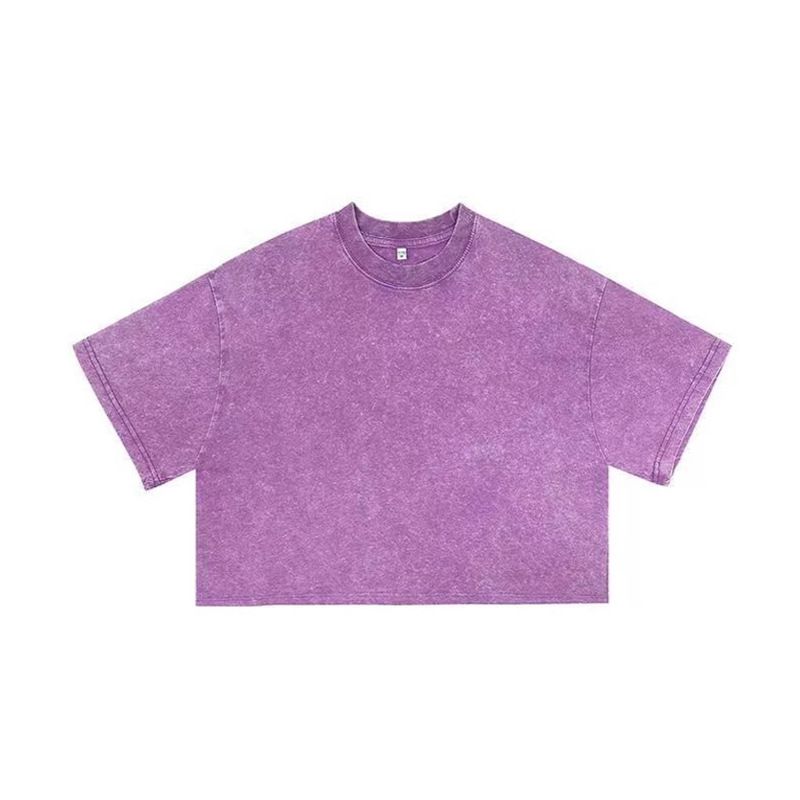 Vintage Washed Cropped T-Shirt For Women – Distressed Cotton Tee With Snow Wash Effect, 240GSM Soft Fabric, Streetwear Essential_ecoleips.com