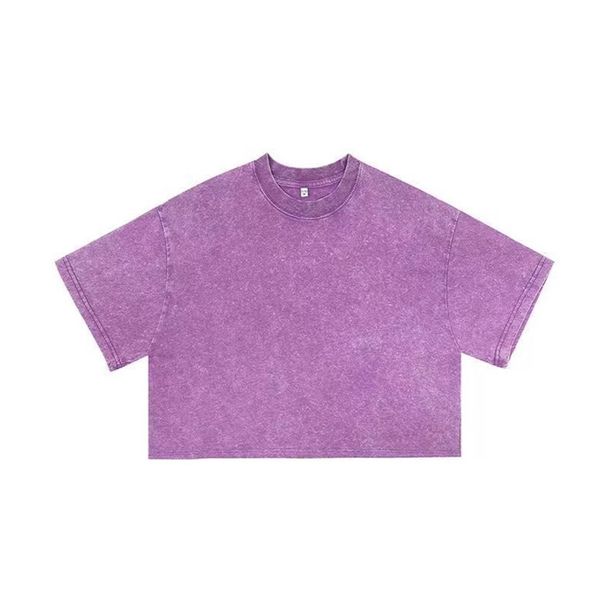 Vintage Washed Cropped T-Shirt For Women – Distressed Cotton Tee With Snow Wash Effect, 240GSM Soft Fabric, Streetwear Essential_ecoleips.com