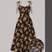 Flowy Floral Wrap Neck Midi Dress For Women - Summer A-Line Sundress With Elastic Waist & Adjustable Straps (Black/Yellow, Red)_ecoleips.com