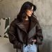 "Designer Cropped PU Leather Jacket For Women - Retro Notch Lapel With Adjustable Belt, Wrinkle-Resistant Faux Leather Coat, Street Style Essential_ecoleips.com