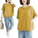 Large Size Women's Clothing Summer Loose Large Size Meat-covering And Thin Top Solid Color Round Neck Age-reducing Short-sleeved T-shirt_ecoleips.com